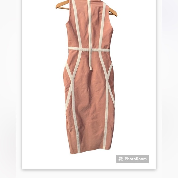 Missguided Plunge Bodycon Midi Sz 4 Dress Pink & White - Picture 2 of 5